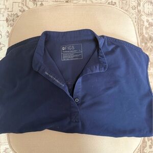 Figs Navy Medical Scrub Top with Subtle Button Detail